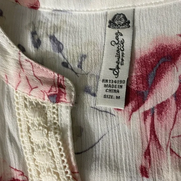 American Rag blouse shirt top buttons flowing long sleeves drawstring waist O-18 - Picture 3 of 6